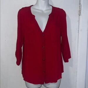NEEDLE & THREAD Red Button Up Roll Tab Sleeve Blouse-M